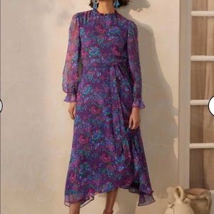 NWT Boden Icons High Neck Ruffle Dress, size US 12, Opulent Bloom
